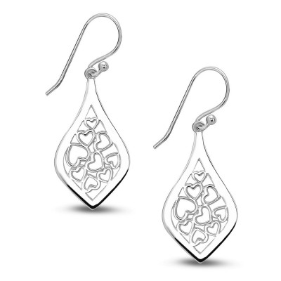 STERLING SILVER EARRING PLAIN OPEN HEARTS IN POINTY TEARDROP_1