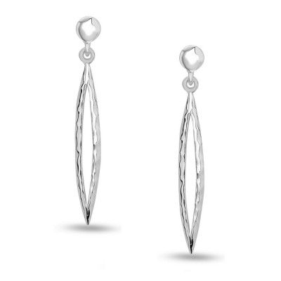 STERLING SILVER EARRING PLAIN THIN MARQUISE SHAPED HAMMERED