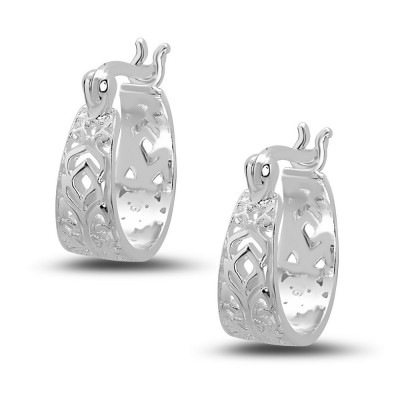 STERLING SILVER EARRING 12MM OPEN FILIGREE HOOP WITH LATCH BACK