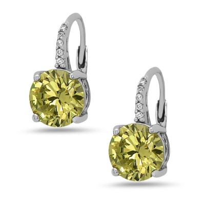 STERLING SILVER EARRING 8MM APPLE GREEN CUBIC ZIRCONIA ON CUBIC ZIRCONIA LEVER BACK