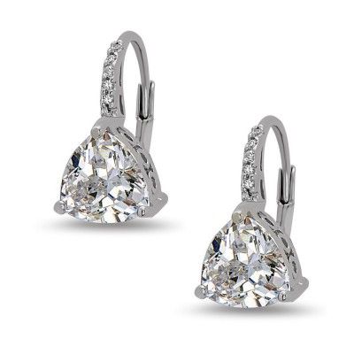 STERLING SILVER EARRING CLEAR CUBIC ZIRCONIA TRILLION ON CUBIC ZIRCONIA LEVER BACK