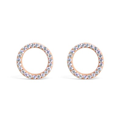 Sterling Silver Earring Open Clear Cubic Zirconia Circle **Rose Gold Platin