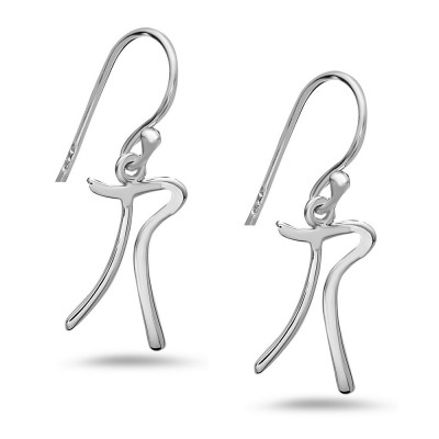 STERLING SILVER EARRING PLAIN ANCIENT CHINESE WORD "PEOPLE"