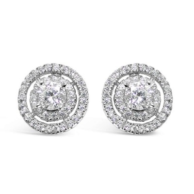 STERLING SILVER EARRING DOUBLE LINE CENTER STONE STUD