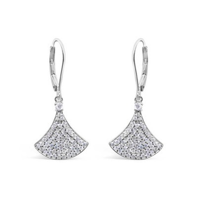 STERLING SILVER EARRING FAN PAVE CUBIC ZIRCONIA