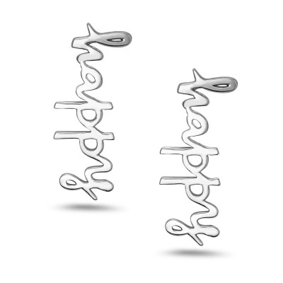 STERLING SILVER EARRING CLIMBER "HAPPY" SCRIPT