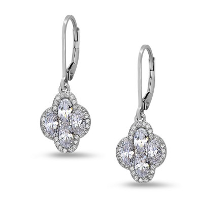 STERLING SILVER EARRING 4 OVAL CLEAR CUBIC ZIRCONIA