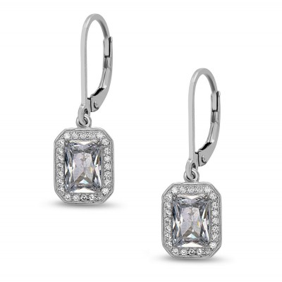 STERLING SILVER EARRING RECTANGULAR CLEAR CUBIC ZIRCONIA