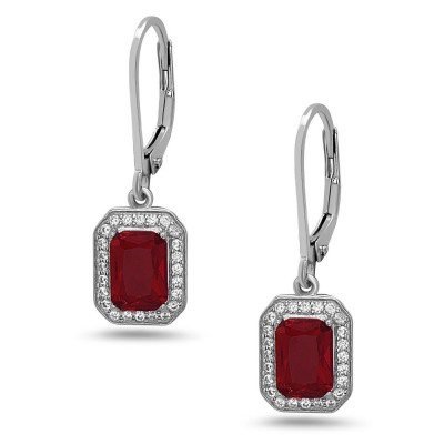 STERLING SILVER EARRING RECTANGULAR RUBY GLASS