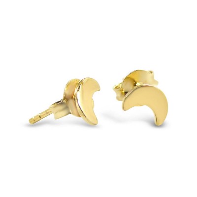 STERLING SILVER EARRING GOLD PLATED CRESCENT MOON STUD
