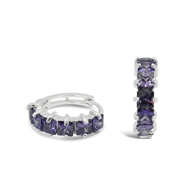 STERLING SILVER EARRING 6 SQUARE CUT AMETHYST CUBIC ZIRCONIA