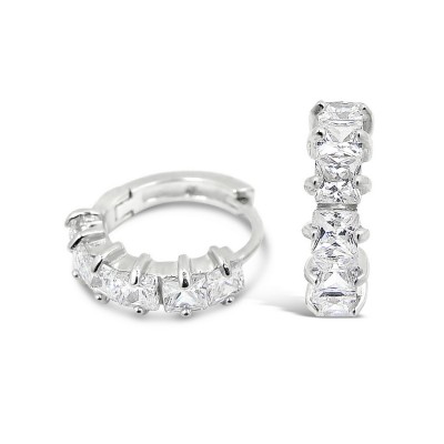STERLING SILVER EARRING 6 SQUARE CUT CLEAR CUBIC ZIRCONIA