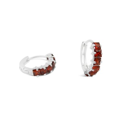 STERLING SILVER EARRING 6 SQUARE CUT GARNET CUBIC ZIRCONIA