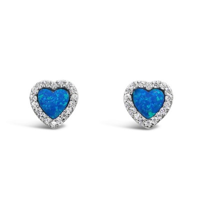 STERLING SILVER EARRING HEART STUD SYNTHETIC BLUE OPAL