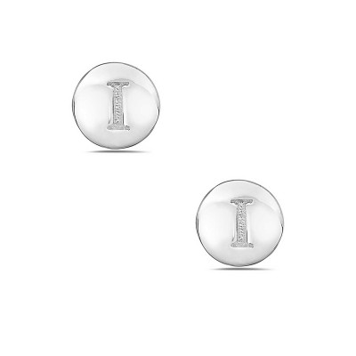 Sterling Silver Earring Stud Round Initial I Carved