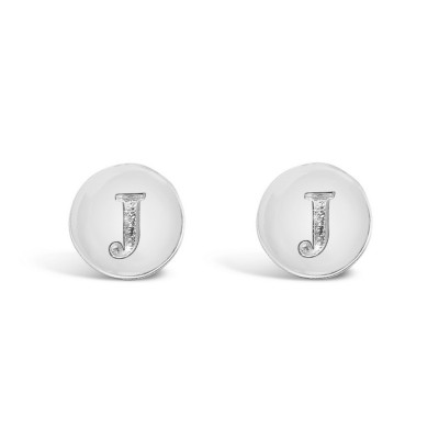 STERLING SILVER EARRING STUD ROUND INITIAL J CARVED