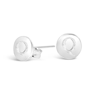 Sterling Silver Earring Stud Round Initial Q Carved