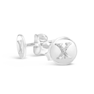 Sterling Silver Earring Stud Round Initial X Carved