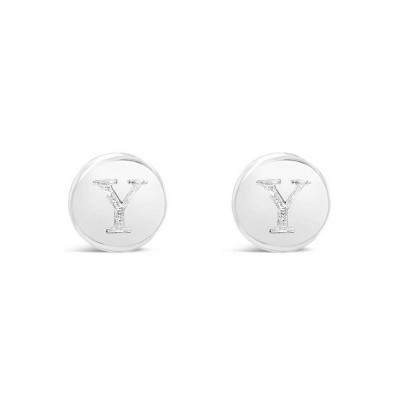 Sterling Silver Earring Stud Round Initial Y Carved-Ecoated