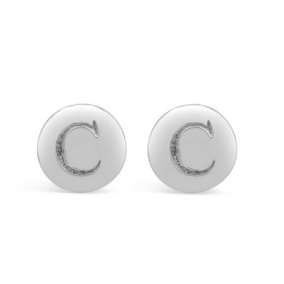 STERLING SILVER EARRING STUD ROUND INITIAL C CARVED-ECOATED