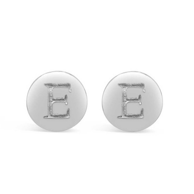 STERLING SILVER EARRING STUD ROUND INITIAL E CARVED