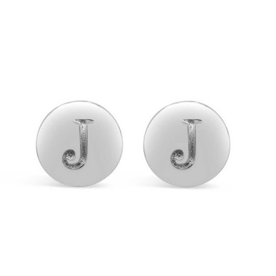 STERLING SILVER EARRING STUD ROUND INITIAL J CARVED-ECOATED