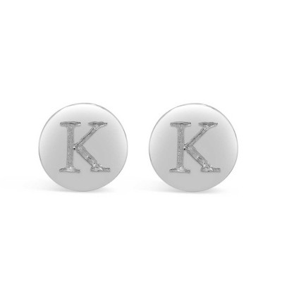 STERLING SILVER EARRING STUD ROUND INITIAL K CARVED-ECOATED