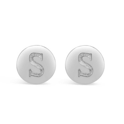 STERLING SILVER EARRING STUD ROUND INITIAL S  CARVED-ECOATED