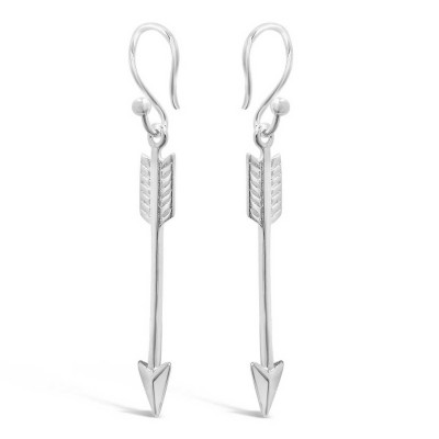 STERLING SILVER EARRING ARROW DANGLING FISH WIRE-ECOATED