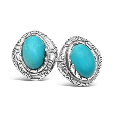 Sterling Silver Earring Oval Stabalized Turquoise Oxidize Silve