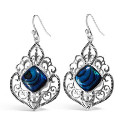 Sterling Silver Earring Victoria Filigree Square Blue Abalone F