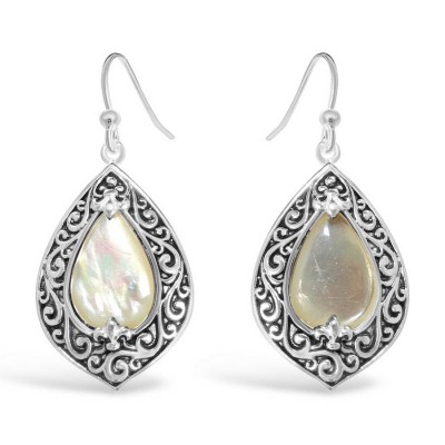 Sterling Silver Earring Tear Drop Bali Wavy Line Oxidized Wrap 2S-6818M