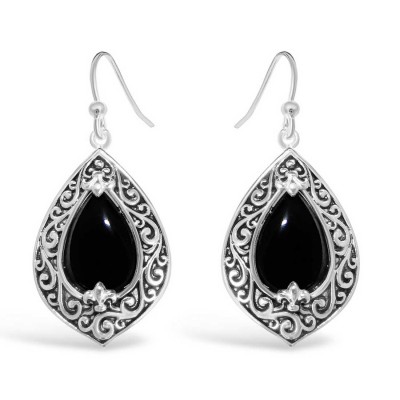 Sterling Silver Earring Tear Drop Bali Wavy Line Oxidized Wrap 2S-6818N