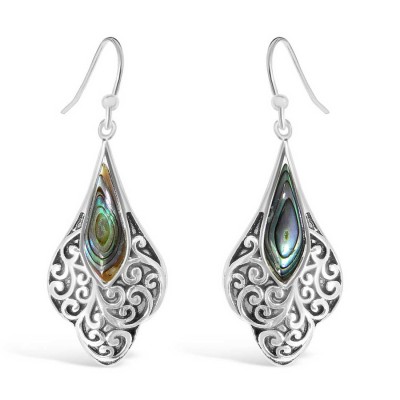 Sterling Silver Earring Bali Tear Drop Wavy Bottom Oxidzed Blac 2S-6819Ab
