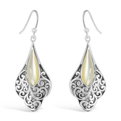 Sterling Silver Earring Bali Tear Drop Wavy Bottom Oxidzed Moth