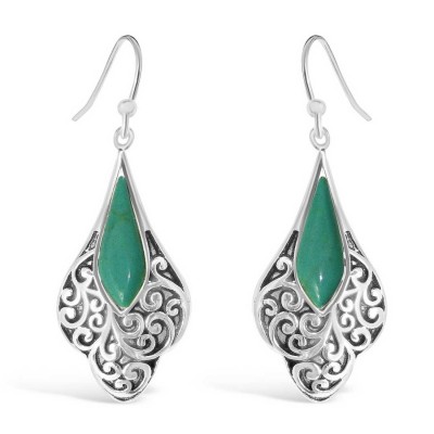 Sterling Silver Earring Bali Tear Drop Wavy Bottom Oxidzed Reco