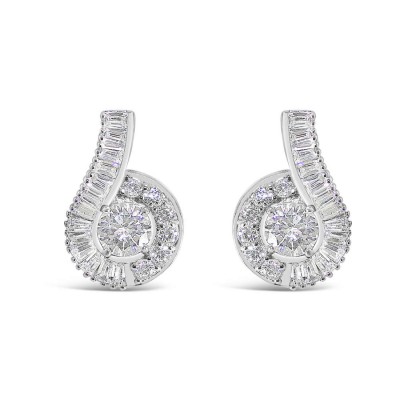 Sterling Silver Earring Wavy Baguette Clear Cubic Zirconia Hook Line 1 Clea