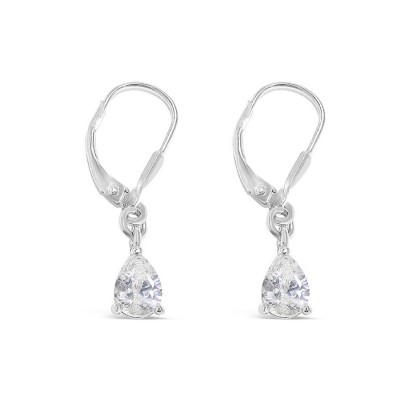 Sterling Silver Earring Clear Cubic Zirconia Tear Drop With Lever Back