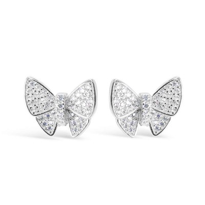 Sterling Silver Earrings Stud Butterfly Pave Clear Cubic Zirconia