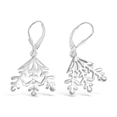 Sterling Silver Earring Snowflak Plain-Rhodium-Leverback