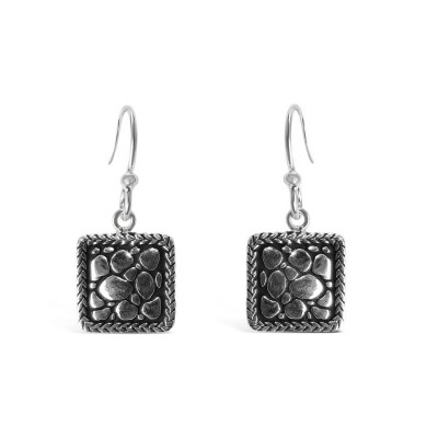 Sterling Silver Earring Oxidized Square Raindrop French Wire-Rhod