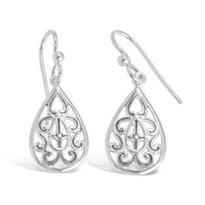 Sterling Silver Earring Tear Drop Filigree Oixidized-Rhodium