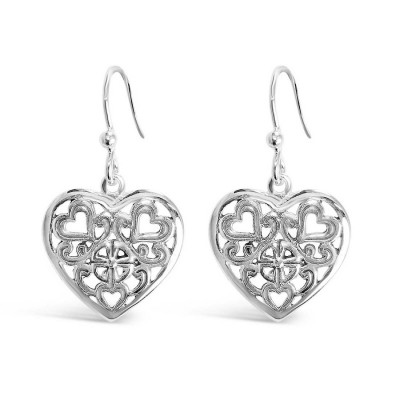 Sterling Silver Earring Heart Shape Filigree Oxidized-Rhodium F