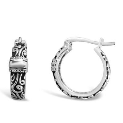 Sterling Silver Earring Hoop Latch Oxidized Lucky Wavy Clouds