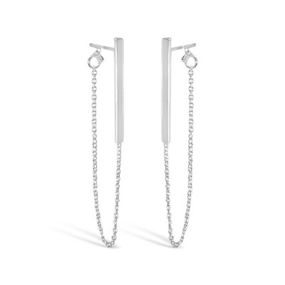 Sterling Silver Earring Bar With Chain Post-Ecoat