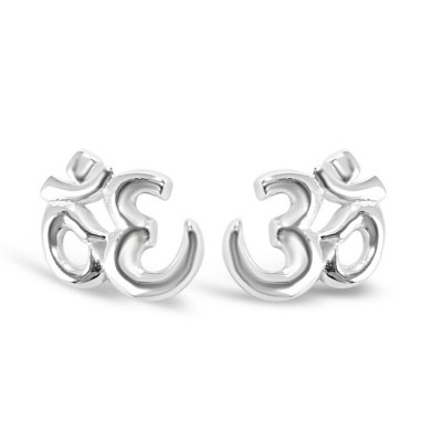 Sterling Silver Earring Stud Tiny Om Word Dome Line