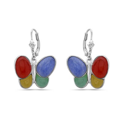 Sterling Silver Earring Butterfly Multicolor Jade