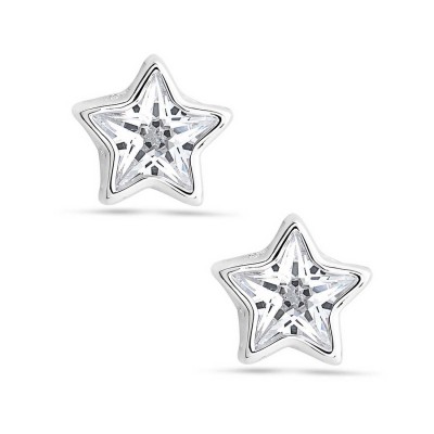 Sterling Silver Earring Stud Star Shape Clear Cubic Zirconia Silver Wrap