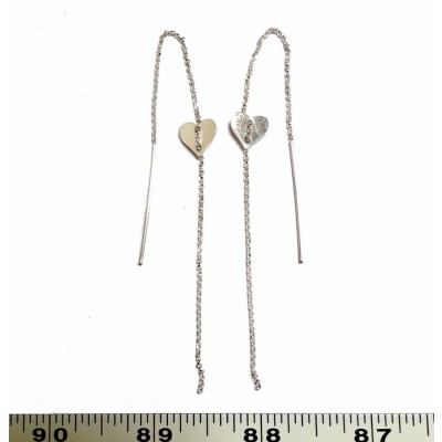 Sterling Silver Earring Threader Heart Drops Mid Point On Chain