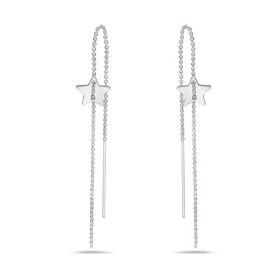 Sterling Silver Earring Threader Star Drops In The Mid Point On